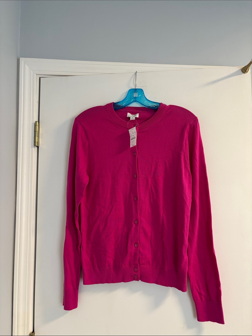 J. Crew Bright Fuchsia Button-Front Crewneck Cardigan NWT